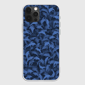 Чехол для iPhone 12 Pro с принтом Камуфляж с дельфинами в Екатеринбурге, силикон | область печати: задняя сторона чехла, без боковых панелей | вода | дельфин | дельфины | милитари | море | океан | паттерн | синий | текстура | черное