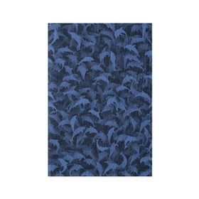 Обложка для паспорта матовая кожа с принтом Камуфляж с дельфинами в Екатеринбурге, натуральная матовая кожа | размер 19,3 х 13,7 см; прозрачные пластиковые крепления | вода | дельфин | дельфины | милитари | море | океан | паттерн | синий | текстура | черное
