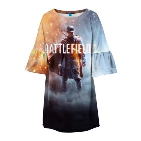 Детское платье 3D с принтом Battlefield One в Екатеринбурге, 100% полиэстер | прямой силуэт, чуть расширенный к низу. Круглая горловина, на рукавах — воланы | Тематика изображения на принте: battlefield 1 | battlefield one | dice | ea | electronic arts | frostbite | tm | батлфилд 1