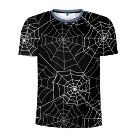 Мужская футболка 3D спортивная с принтом Паутинка в Екатеринбурге, 100% полиэстер с улучшенными характеристиками | приталенный силуэт, круглая горловина, широкие плечи, сужается к линии бедра | белый | паутина | узор | хэллоуин | черный