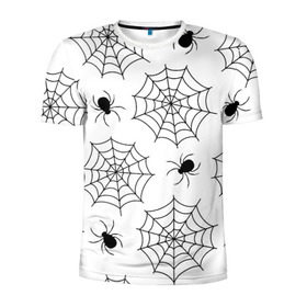 Мужская футболка 3D спортивная с принтом Паутинка в Екатеринбурге, 100% полиэстер с улучшенными характеристиками | приталенный силуэт, круглая горловина, широкие плечи, сужается к линии бедра | белый | паук | паутина | узор | хэллоуин | черный