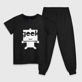 Детская пижама хлопок с принтом Робот geek (компьютерщик) в Екатеринбурге, 100% хлопок |  брюки и футболка прямого кроя, без карманов, на брюках мягкая резинка на поясе и по низу штанин
 | Тематика изображения на принте: админ | программист | работа | улыбка | фанат | хакер