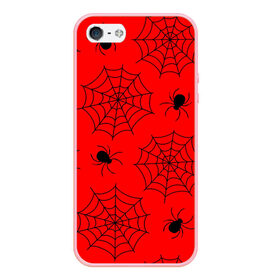 Чехол для iPhone 5/5S матовый с принтом Happy Halloween в Екатеринбурге, Силикон | Область печати: задняя сторона чехла, без боковых панелей | белый | паук | паутина | узор | хэллоуин | черный