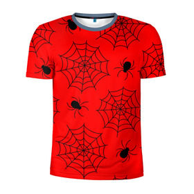 Мужская футболка 3D спортивная с принтом Happy Halloween в Екатеринбурге, 100% полиэстер с улучшенными характеристиками | приталенный силуэт, круглая горловина, широкие плечи, сужается к линии бедра | белый | паук | паутина | узор | хэллоуин | черный