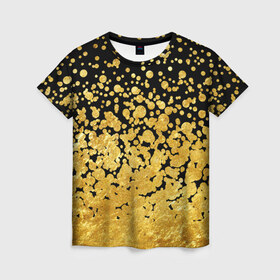 Женская футболка 3D с принтом Золотой в Екатеринбурге, 100% полиэфир ( синтетическое хлопкоподобное полотно) | прямой крой, круглый вырез горловины, длина до линии бедер | блеск | блестки | желтый | круги | перетекание | россыпь | черный