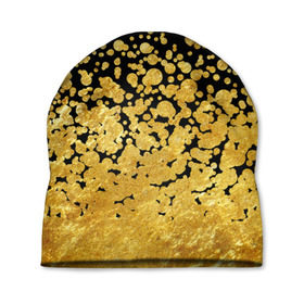 Шапка 3D с принтом Золотой в Екатеринбурге, 100% полиэстер | универсальный размер, печать по всей поверхности изделия | блеск | блестки | желтый | круги | перетекание | россыпь | черный