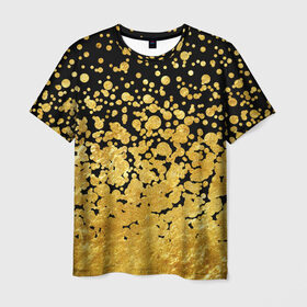 Мужская футболка 3D с принтом Золотой в Екатеринбурге, 100% полиэфир | прямой крой, круглый вырез горловины, длина до линии бедер | блеск | блестки | желтый | круги | перетекание | россыпь | черный
