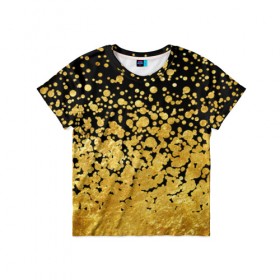 Детская футболка 3D с принтом Золотой в Екатеринбурге, 100% гипоаллергенный полиэфир | прямой крой, круглый вырез горловины, длина до линии бедер, чуть спущенное плечо, ткань немного тянется | блеск | блестки | желтый | круги | перетекание | россыпь | черный
