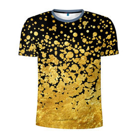 Мужская футболка 3D спортивная с принтом Золотой в Екатеринбурге, 100% полиэстер с улучшенными характеристиками | приталенный силуэт, круглая горловина, широкие плечи, сужается к линии бедра | блеск | блестки | желтый | круги | перетекание | россыпь | черный