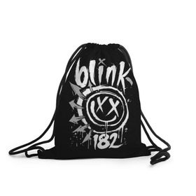 Рюкзак-мешок 3D с принтом Blink-182 в Екатеринбурге, 100% полиэстер | плотность ткани — 200 г/м2, размер — 35 х 45 см; лямки — толстые шнурки, застежка на шнуровке, без карманов и подкладки | Тематика изображения на принте: blink | california | pop | punk | rock | группа | калифорния | панк | рок