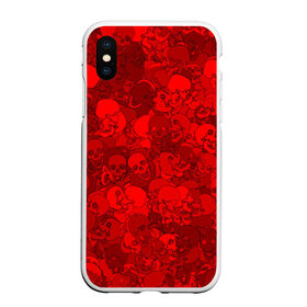 Чехол для iPhone XS Max матовый с принтом Красные черепа в Екатеринбурге, Силикон | Область печати: задняя сторона чехла, без боковых панелей | камуфляж | кости | красный | милитари | паттерн | скелет | текстура | хеллоуин