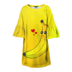 Детское платье 3D с принтом Just Banana (Yellow) в Екатеринбурге, 100% полиэстер | прямой силуэт, чуть расширенный к низу. Круглая горловина, на рукавах — воланы | Тематика изображения на принте: banana | банан | желтый | оранжевый | фрукты
