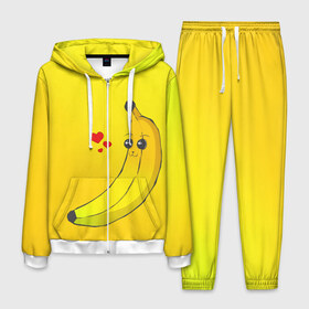 Мужской костюм 3D с принтом Just Banana (Yellow) в Екатеринбурге, 100% полиэстер | Манжеты и пояс оформлены тканевой резинкой, двухслойный капюшон со шнурком для регулировки, карманы спереди | banana | банан | желтый | оранжевый | фрукты