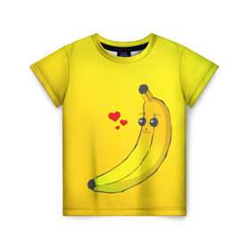 Детская футболка 3D с принтом Just Banana (Yellow) в Екатеринбурге, 100% гипоаллергенный полиэфир | прямой крой, круглый вырез горловины, длина до линии бедер, чуть спущенное плечо, ткань немного тянется | banana | банан | желтый | оранжевый | фрукты