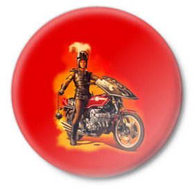 Значок с принтом Всадник в Екатеринбурге,  металл | круглая форма, металлическая застежка в виде булавки | bike | harley | honda | kawasaki | moto | suzuki | yamaha | байкер | всадник | мотоцикл | рыцарь