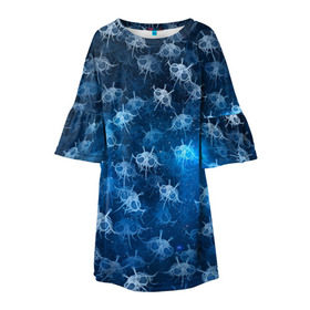 Детское платье 3D с принтом Летающие макаронные монстры в Екатеринбурге, 100% полиэстер | прямой силуэт, чуть расширенный к низу. Круглая горловина, на рукавах — воланы | галактикаб паттерн | звезды | космос | лапша | лмм | мем | пастафарианство | спагетти | тефтели | фрикадельки