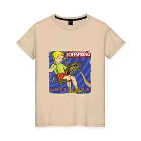 Женская футболка хлопок с принтом The Offspring - americana в Екатеринбурге, 100% хлопок | прямой крой, круглый вырез горловины, длина до линии бедер, слегка спущенное плечо | the offspring | качели | офспринг | оффспринг | рок | таракан | щупальце