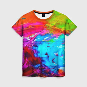 Женская футболка 3D с принтом Tie-dye в Екатеринбурге, 100% полиэфир ( синтетическое хлопкоподобное полотно) | прямой крой, круглый вырез горловины, длина до линии бедер | abstraction | color | spray | tie dye | абстракция | акварель | живопись | искусство | краски | текстуры | цветные краски | яркие цвета