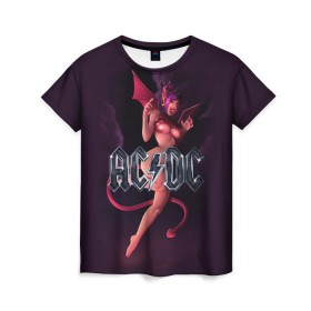 Женская футболка 3D с принтом AC/DC в Екатеринбурге, 100% полиэфир ( синтетическое хлопкоподобное полотно) | прямой крой, круглый вырез горловины, длина до линии бедер | ac dc | angus | hard | heavy | metal | rock. music | девушка | демон | дьявол | черт | чертик