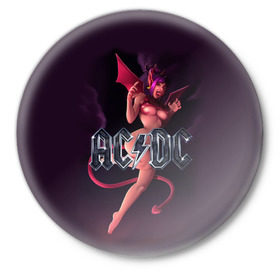 Значок с принтом AC/DC в Екатеринбурге,  металл | круглая форма, металлическая застежка в виде булавки | ac dc | angus | hard | heavy | metal | rock. music | девушка | демон | дьявол | черт | чертик