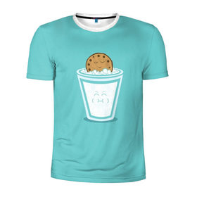 Мужская футболка 3D спортивная с принтом Молоко и печенюшка в Екатеринбурге, 100% полиэстер с улучшенными характеристиками | приталенный силуэт, круглая горловина, широкие плечи, сужается к линии бедра | еда | завтрак | здоровье | молоко | печенье | шоколад