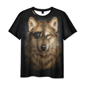 Мужская футболка 3D с принтом Морской волк в Екатеринбурге, 100% полиэфир | прямой крой, круглый вырез горловины, длина до линии бедер | волк | глаз | животное | зверь | корабль | моряк | пират | собака | флот | хищник