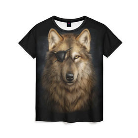 Женская футболка 3D с принтом Морской волк в Екатеринбурге, 100% полиэфир ( синтетическое хлопкоподобное полотно) | прямой крой, круглый вырез горловины, длина до линии бедер | волк | глаз | животное | зверь | корабль | моряк | пират | собака | флот | хищник