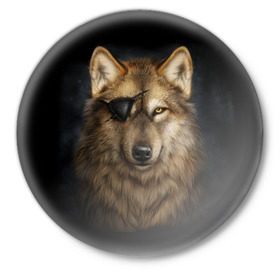 Значок с принтом Морской волк в Екатеринбурге,  металл | круглая форма, металлическая застежка в виде булавки | волк | глаз | животное | зверь | корабль | моряк | пират | собака | флот | хищник
