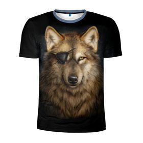 Мужская футболка 3D спортивная с принтом Морской волк в Екатеринбурге, 100% полиэстер с улучшенными характеристиками | приталенный силуэт, круглая горловина, широкие плечи, сужается к линии бедра | волк | глаз | животное | зверь | корабль | моряк | пират | собака | флот | хищник
