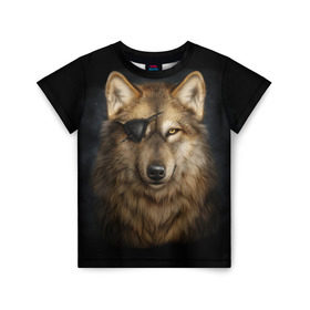 Детская футболка 3D с принтом Морской волк в Екатеринбурге, 100% гипоаллергенный полиэфир | прямой крой, круглый вырез горловины, длина до линии бедер, чуть спущенное плечо, ткань немного тянется | Тематика изображения на принте: волк | глаз | животное | зверь | корабль | моряк | пират | собака | флот | хищник