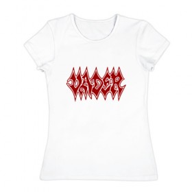 Женская футболка хлопок с принтом Vader death metal логотип в Екатеринбурге, 100% хлопок | прямой крой, круглый вырез горловины, длина до линии бедер, слегка спущенное плечо | 