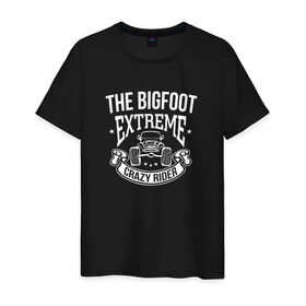 Мужская футболка хлопок с принтом Bigfoot Crazy Black в Екатеринбурге, 100% хлопок | прямой крой, круглый вырез горловины, длина до линии бедер, слегка спущенное плечо. | bigfoot | автомобили | надпись | спорт