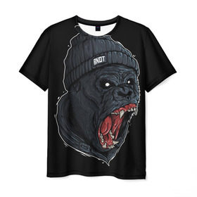 Мужская футболка 3D с принтом Горилла Бандит в Екатеринбурге, 100% полиэфир | прямой крой, круглый вырез горловины, длина до линии бедер | Тематика изображения на принте: swag | бандит | горилла | обезьяна