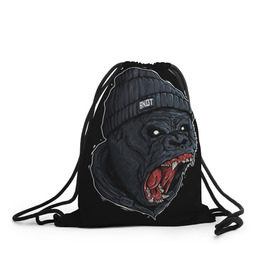 Рюкзак-мешок 3D с принтом Горилла Бандит в Екатеринбурге, 100% полиэстер | плотность ткани — 200 г/м2, размер — 35 х 45 см; лямки — толстые шнурки, застежка на шнуровке, без карманов и подкладки | Тематика изображения на принте: swag | бандит | горилла | обезьяна