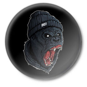 Значок с принтом Горилла Бандит в Екатеринбурге,  металл | круглая форма, металлическая застежка в виде булавки | swag | бандит | горилла | обезьяна