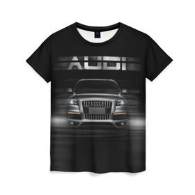 Женская футболка 3D с принтом Audi Q7 скорость в Екатеринбурге, 100% полиэфир ( синтетическое хлопкоподобное полотно) | прямой крой, круглый вырез горловины, длина до линии бедер | audi | авто | автомобиль | ауди | кольца | красивая | кроссовер | крутая | марка | машина | надпись | немецкая иномарка | прикольная | тачка | черная | эмблема