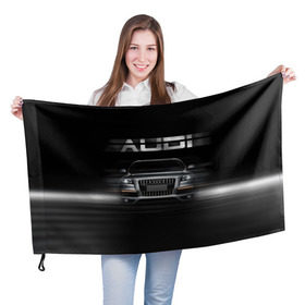 Флаг 3D с принтом Audi Q7 скорость в Екатеринбурге, 100% полиэстер | плотность ткани — 95 г/м2, размер — 67 х 109 см. Принт наносится с одной стороны | Тематика изображения на принте: audi | авто | автомобиль | ауди | кольца | красивая | кроссовер | крутая | марка | машина | надпись | немецкая иномарка | прикольная | тачка | черная | эмблема