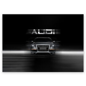 Поздравительная открытка с принтом Audi Q7 скорость в Екатеринбурге, 100% бумага | плотность бумаги 280 г/м2, матовая, на обратной стороне линовка и место для марки
 | Тематика изображения на принте: audi | авто | автомобиль | ауди | кольца | красивая | кроссовер | крутая | марка | машина | надпись | немецкая иномарка | прикольная | тачка | черная | эмблема