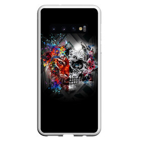 Чехол для Samsung Galaxy S10 с принтом Art skull в Екатеринбурге, Силикон | Область печати: задняя сторона чехла, без боковых панелей | Тематика изображения на принте: art | half | lion | skull | живопись | искусство | краски | лев | половина | череп