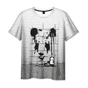 Мужская футболка 3D с принтом Панда вандал в Екатеринбурге, 100% полиэфир | прямой крой, круглый вырез горловины, длина до линии бедер | Тематика изображения на принте: бамбук | бамбуковый медведь | банка | животное | зубы | капли | когти | краска | красная книга | лапы | мишка | панда | подтеки | прикол | прикольный | рисует | следы | черный | япония