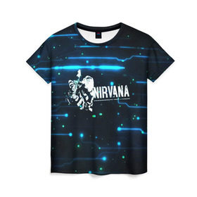 Женская футболка 3D с принтом Схема Nirvana (Курт Кобейн) в Екатеринбурге, 100% полиэфир ( синтетическое хлопкоподобное полотно) | прямой крой, круглый вырез горловины, длина до линии бедер | Тематика изображения на принте: kurt cobain | микросхема | нирвана | плата