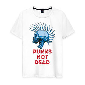 Мужская футболка хлопок с принтом Punks not dead в Екатеринбурге, 100% хлопок | прямой крой, круглый вырез горловины, длина до линии бедер, слегка спущенное плечо. | Тематика изображения на принте: music | punk | rock | skull | музыка | панк | рок | череп | черепа