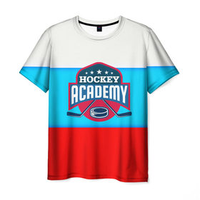 Мужская футболка 3D с принтом Академия хоккея в Екатеринбурге, 100% полиэфир | прямой крой, круглый вырез горловины, длина до линии бедер | Тематика изображения на принте: bandy | hockey | клюшка | коньки | лед | россия | русский хоккей | спорт | хоккей