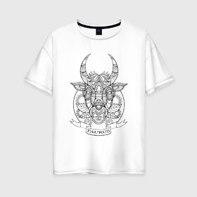 Женская футболка хлопок Oversize с принтом Телец в Екатеринбурге, 100% хлопок | свободный крой, круглый ворот, спущенный рукав, длина до линии бедер
 | зодиак | созвездие | телец