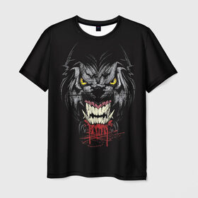 Мужская футболка 3D с принтом Волк в Екатеринбурге, 100% полиэфир | прямой крой, круглый вырез горловины, длина до линии бедер | волк | глаза | животное | зверь | клыки | кровь | оборотень | собака