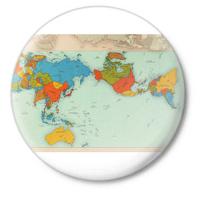 Значок с принтом Правильная карта мира. в Екатеринбурге,  металл | круглая форма, металлическая застежка в виде булавки | authagraph world map | австралия | азия | америка | глобус | гренландия | дизайн карты мира | европа | карта | мир