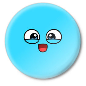 Значок с принтом Эмодзи / Смайл (голубой цвет) в Екатеринбурге,  металл | круглая форма, металлическая застежка в виде булавки | глаза | милые | подарок | смайл | смайлик | улыбка | эмодзи | эмоции