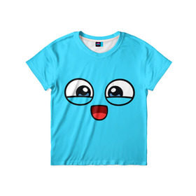 Детская футболка 3D с принтом Эмодзи / Смайл (голубой цвет) в Екатеринбурге, 100% гипоаллергенный полиэфир | прямой крой, круглый вырез горловины, длина до линии бедер, чуть спущенное плечо, ткань немного тянется | глаза | милые | подарок | смайл | смайлик | улыбка | эмодзи | эмоции