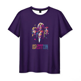 Мужская футболка 3D с принтом Led Zeppelin Color в Екатеринбурге, 100% полиэфир | прямой крой, круглый вырез горловины, длина до линии бедер | рок