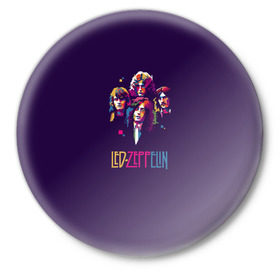 Значок с принтом Led Zeppelin Color в Екатеринбурге,  металл | круглая форма, металлическая застежка в виде булавки | Тематика изображения на принте: рок